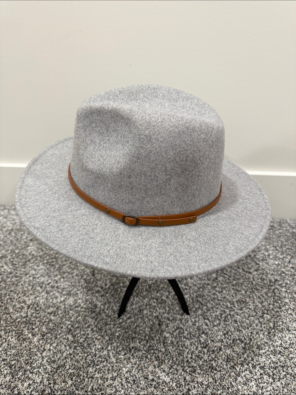 Gray Wool Blend Fedora Clean Minimalist Streetwear Hat with Brown Buckle Band